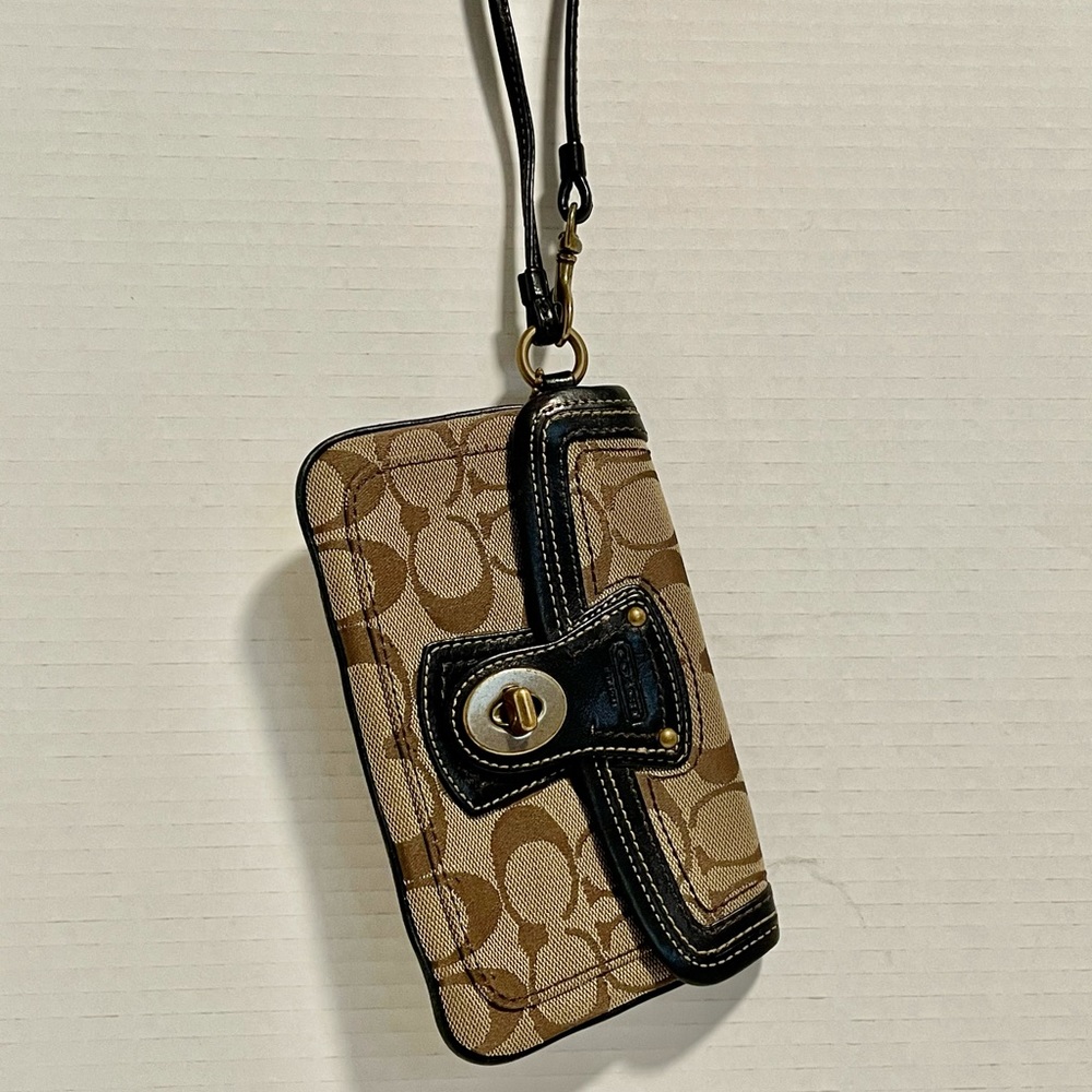 Coach Khaki Brown Legacy Signature Wristlet